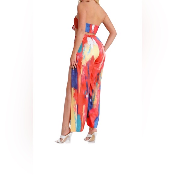 Women's Stylish Colorful Print Strapless Top And A-Line Skirt Set - Picture 2 of 2